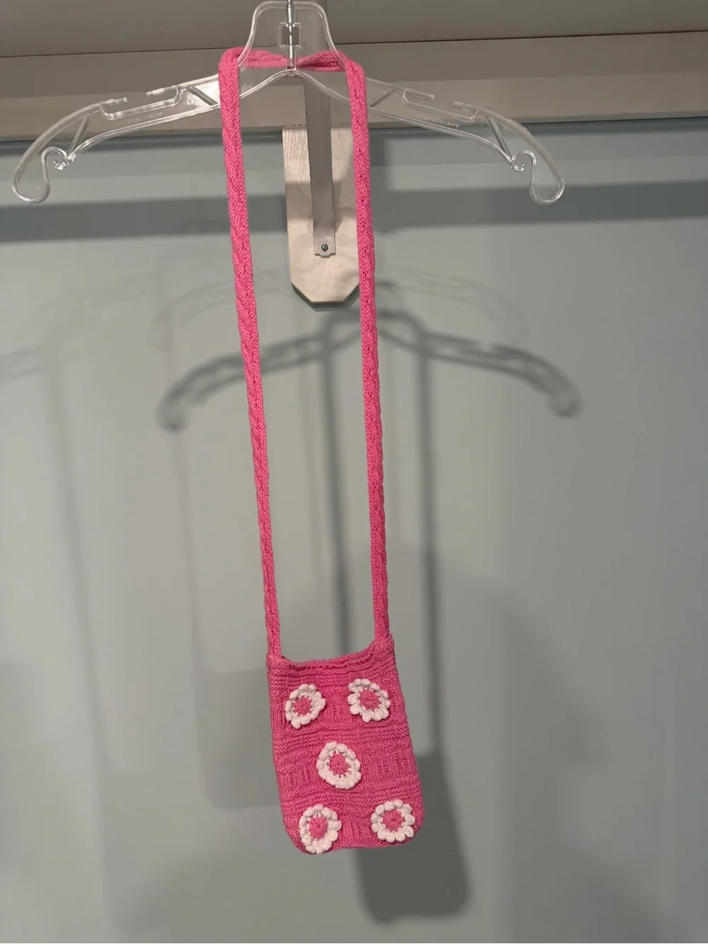 Handcrafted Pink Crochet Floral Crossbody Phone Pouch